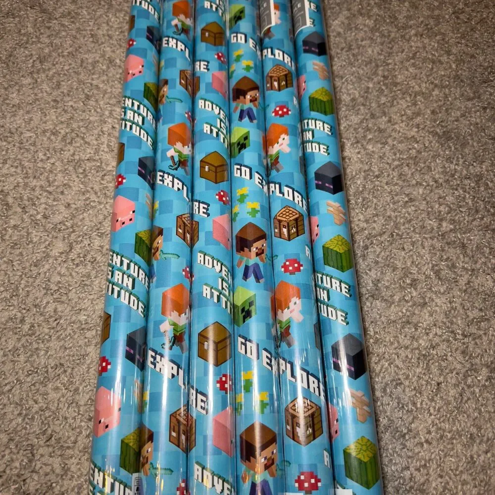 Hallmark Minecraft Gift Wrapping Paper LOT of 6 Rolls 120 sq ft Total Christmas